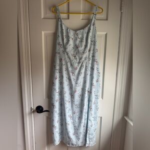 Abercrombie & Fitch Blue Floral Midi Dress Size L Smocked Back